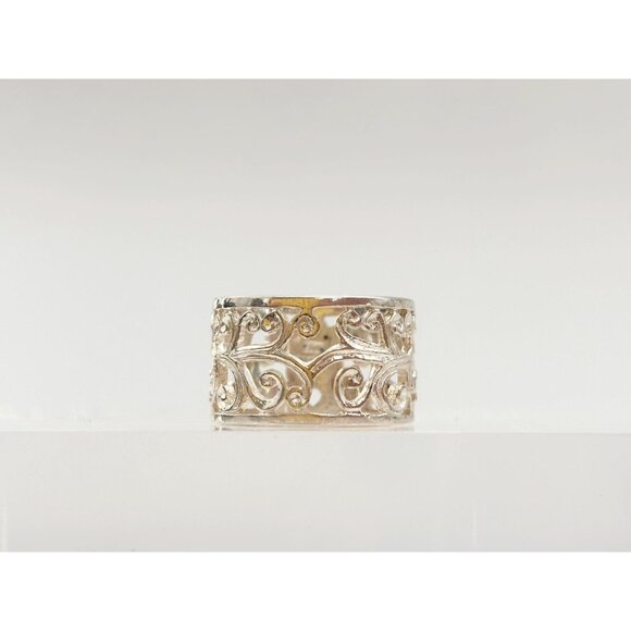 Ornate Cutout Floral Straight Chunky 925 Sterling Silver Vintage Ring - sz 6 - Picture 4 of 11